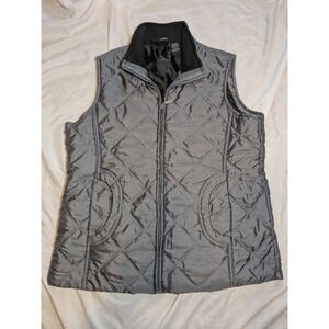 Jane Ashley Gray And Black Quilted Puffer Full Zip Vest Size Large